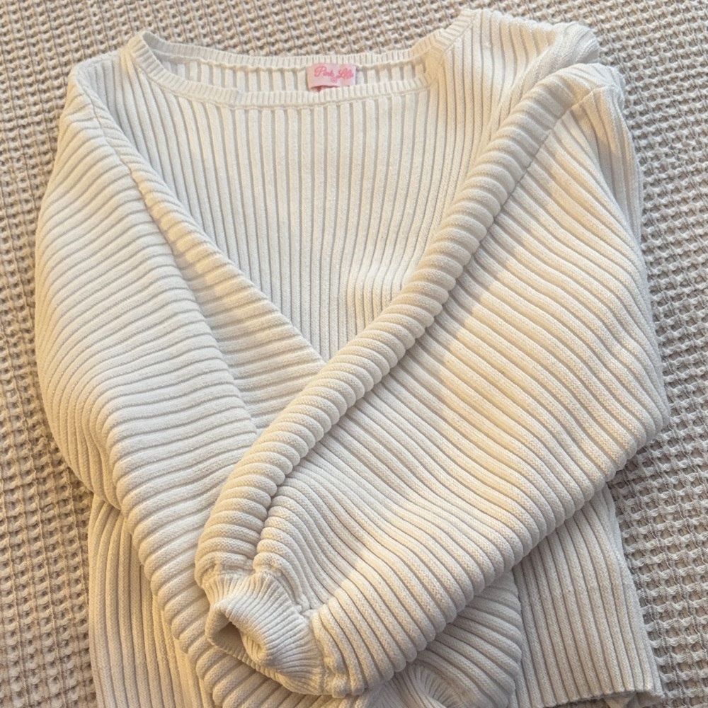 Pink Lily Cream Ribbed Sweater